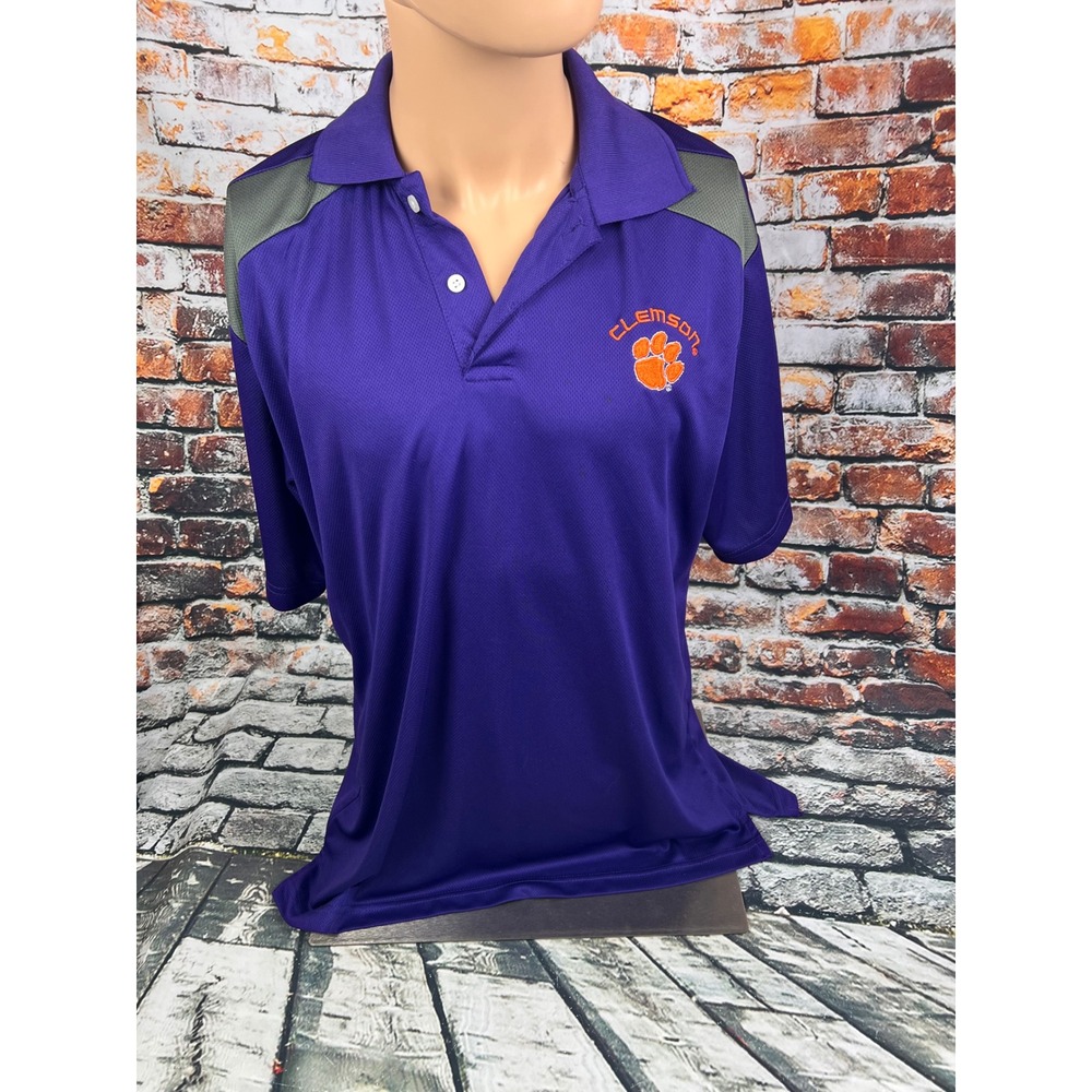 Old Varsity Brand Clemson Tigers Mens Large Purple Polo‎ Shirt Mesh Gameday L